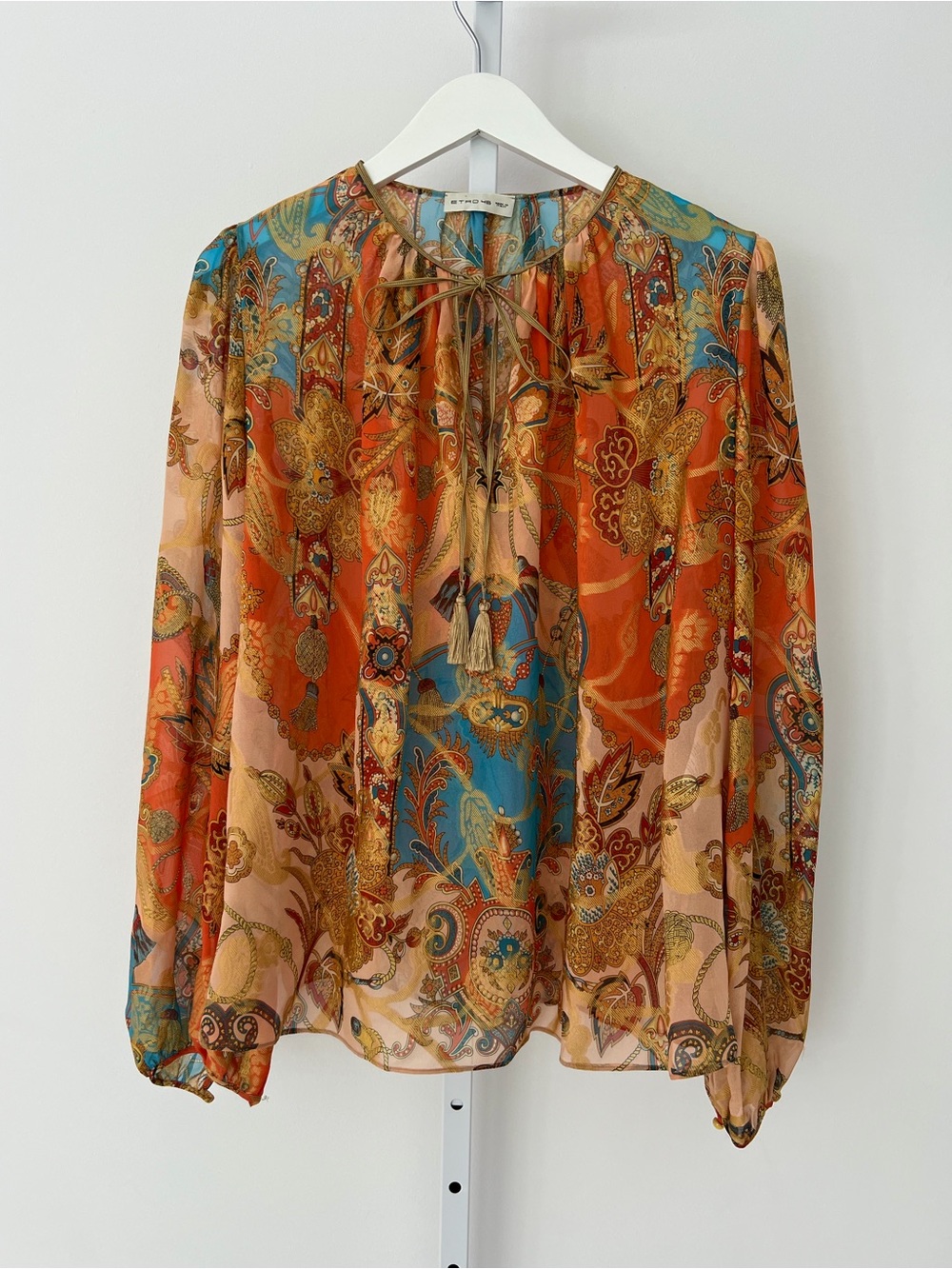 ETRO ORANGE MULTI FLORAL SILK TOP SIZE IT 46 / US 12 NWOTS! - Picture 1 of 16